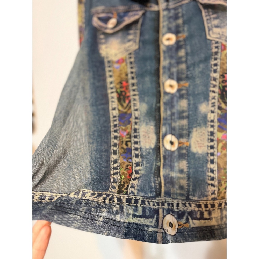 John Mark Y2K Mesh Denim Print Jacket Women Small Indie Grunge Festival Sheer - Picture 6 of 8